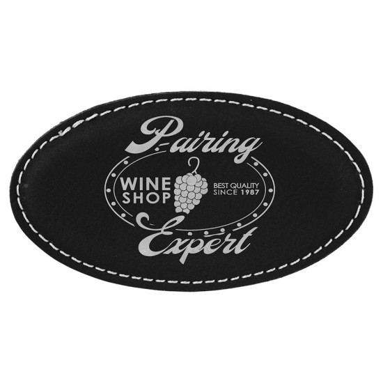 Oválna koženková menovka- čierna/strieborná