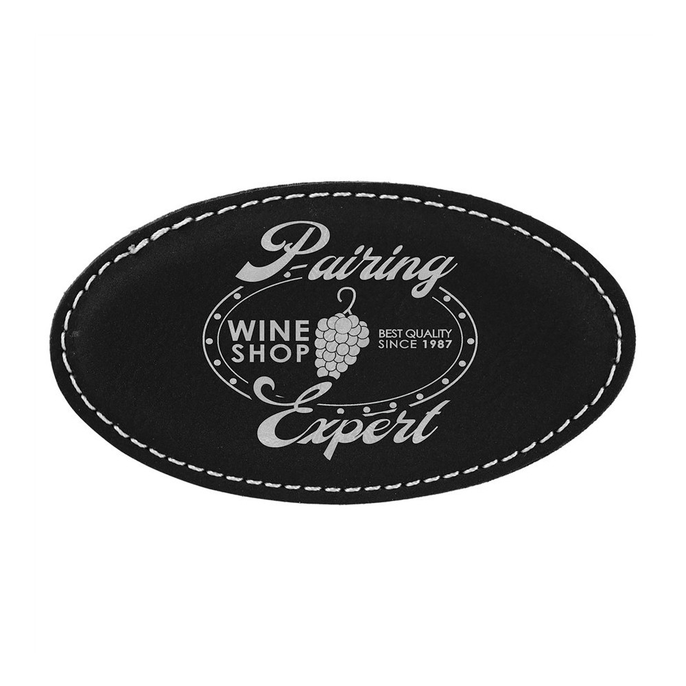 Oválna koženková menovka- čierna/strieborná