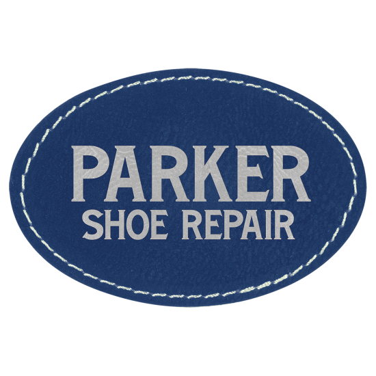 Oválna koženková nášivka- modrá/strieborná