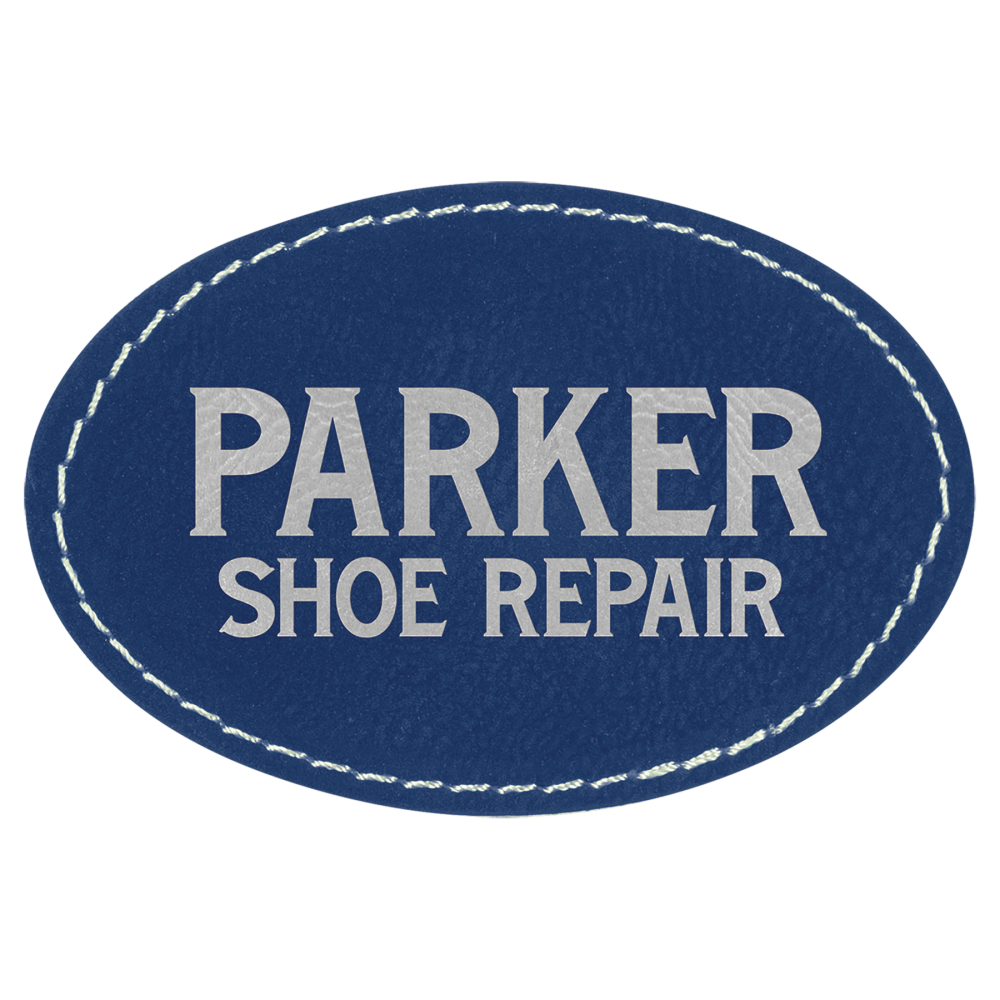 Oválna koženková nášivka- modrá/strieborná