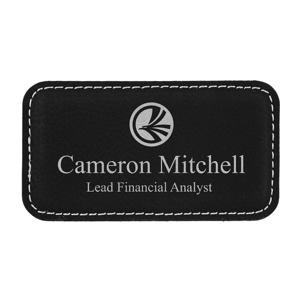 Obdĺžniková koženková menovka- čierna/strieborná